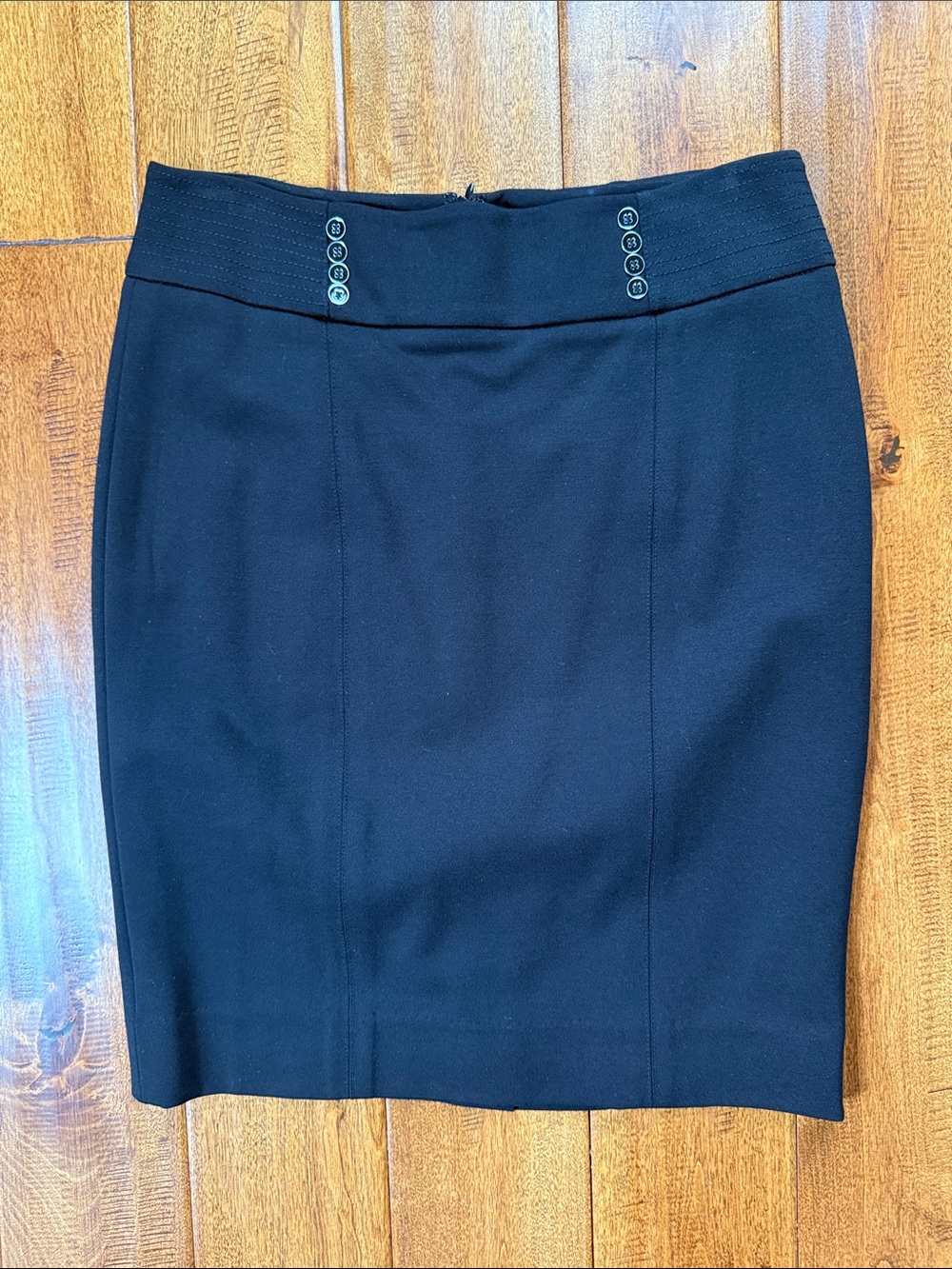 White House Black Market Black Pencil Skirt with Button-Waist Detail